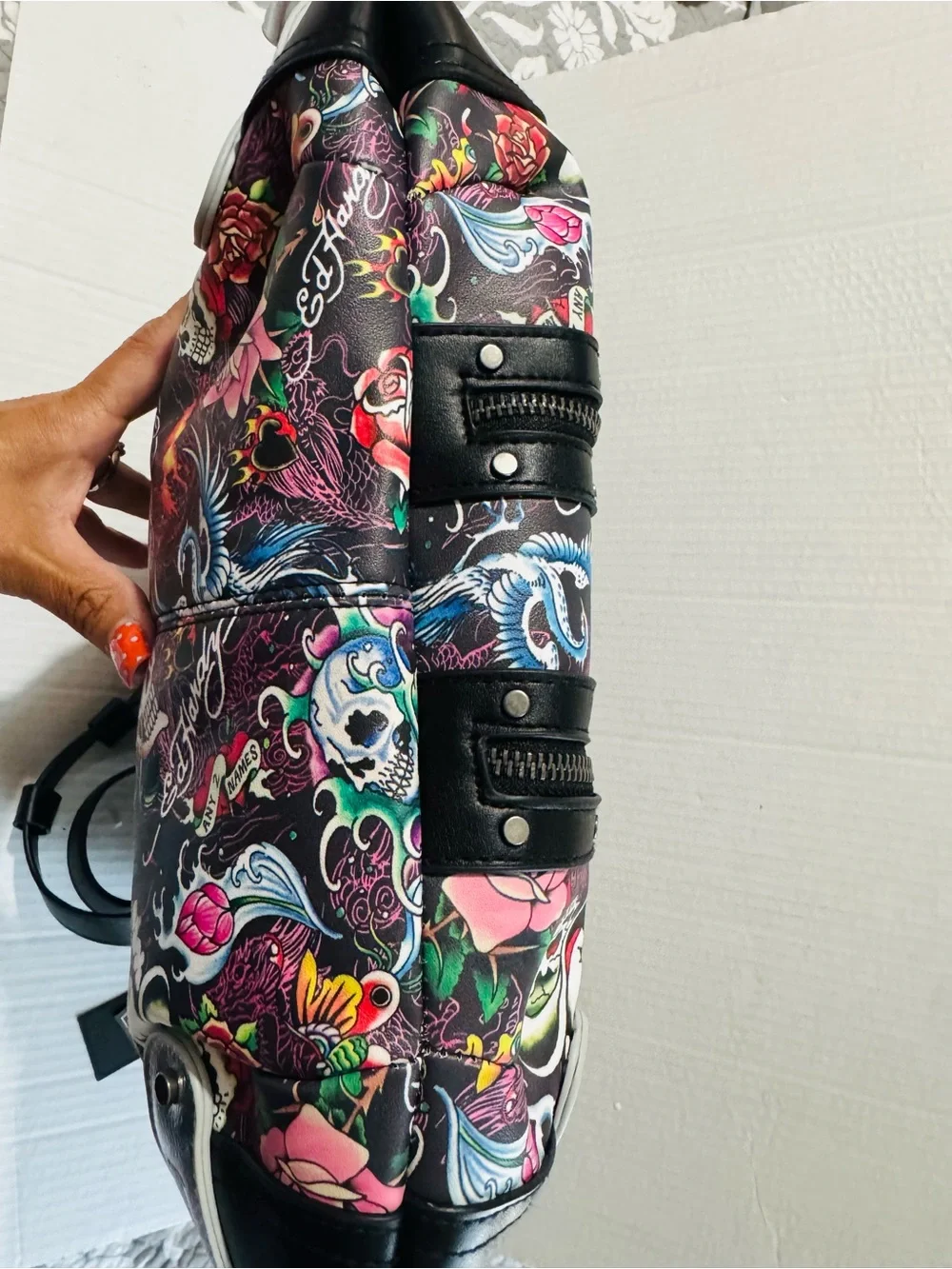 Ed Hardy embellished Black Floral Skull Tote Bag BNWT